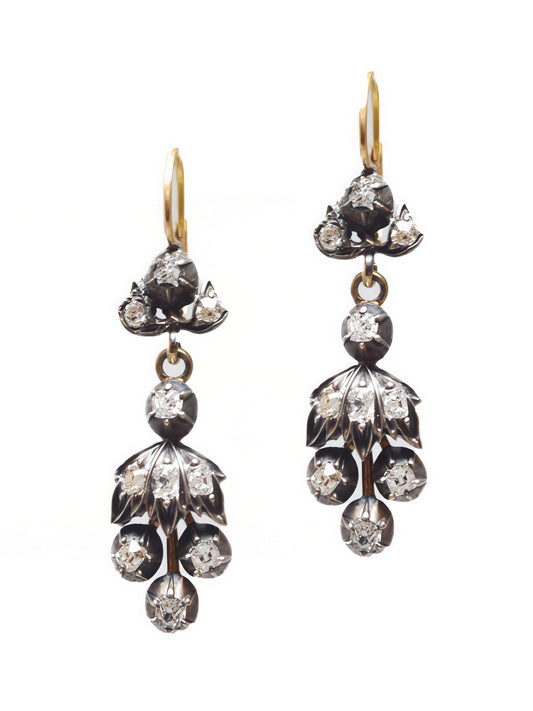 Antique Georgian 18K Gold Silver 2.10 CTW Dangle Diamond Earrings