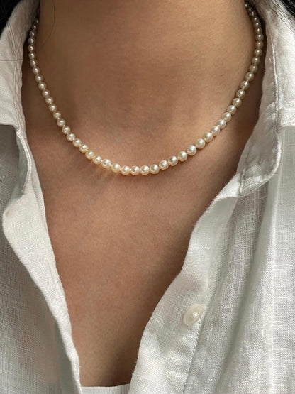 Edwardian GIA 14K White Gold 4.8 mm Natural Saltwater Pearl Necklace