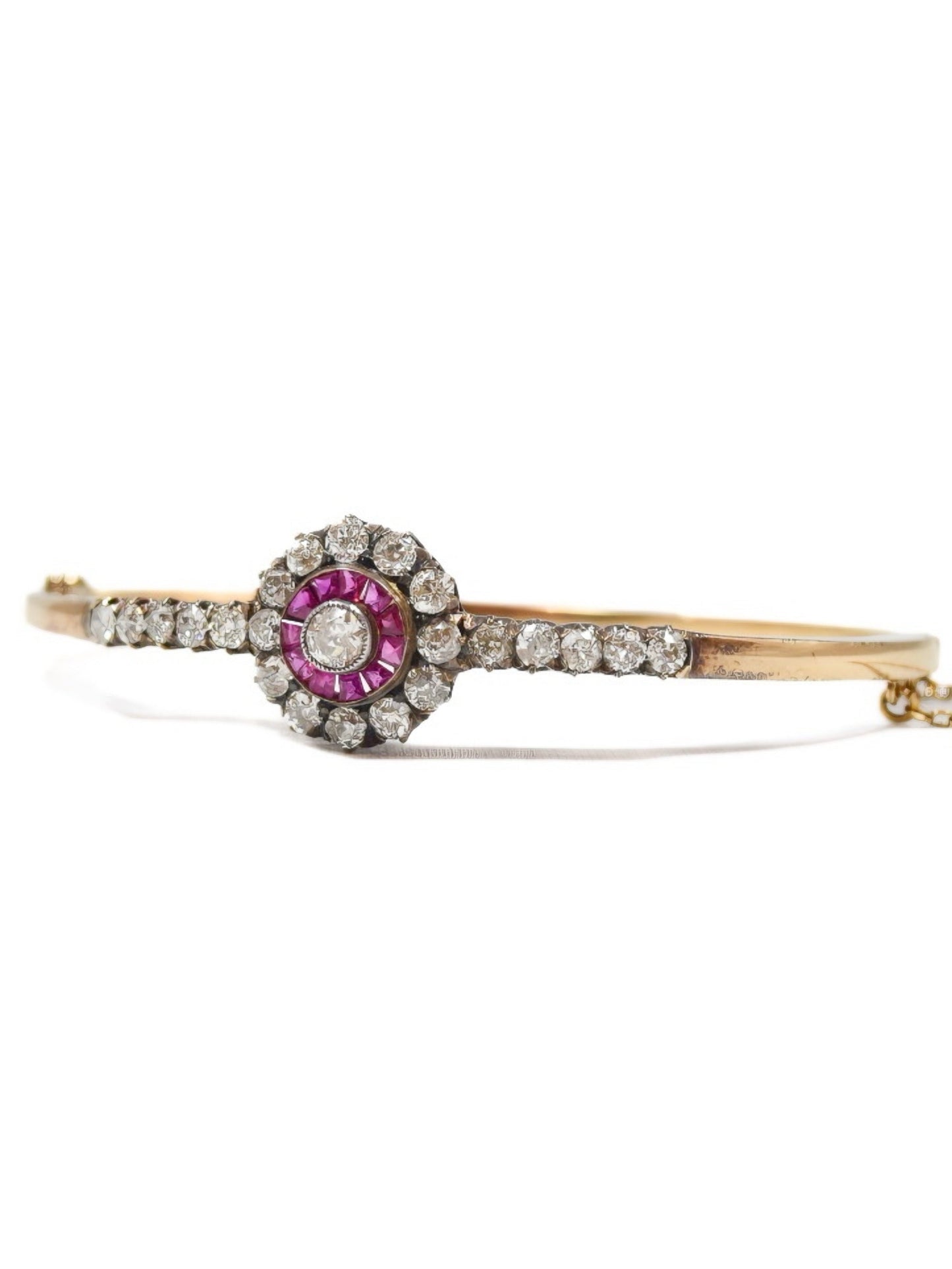 Antique 14K Gold Diamond Ruby Target Bangle Bracelet