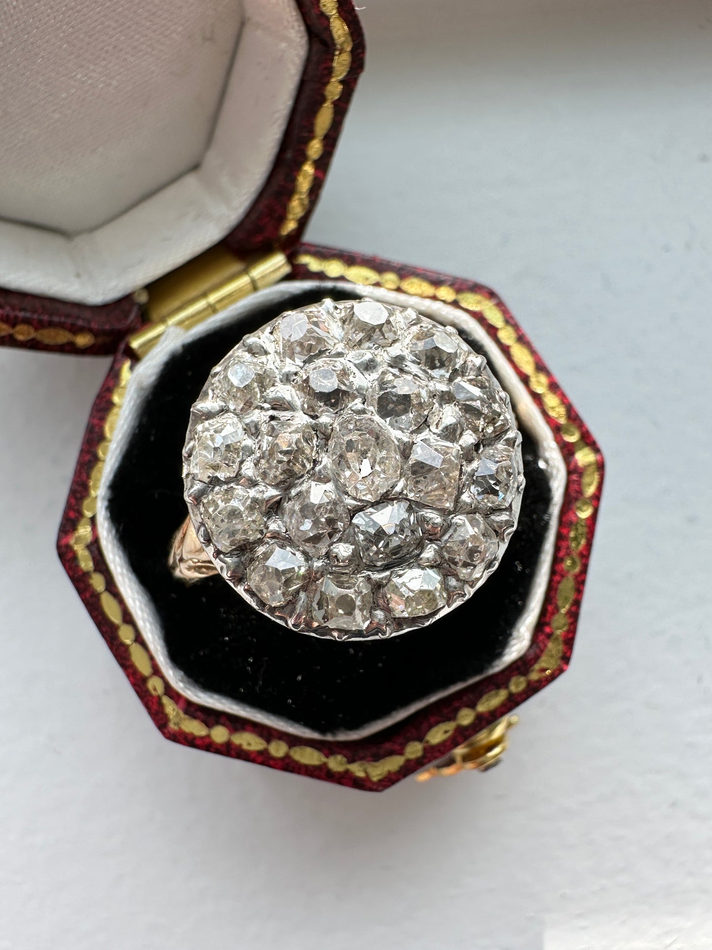 Antique French Georgian 18K Yellow Gold 1.85 CTW Diamond Cluster Ring SZ 7.5