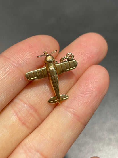 Vintage 14K Gold Articulating Propeller Plane Charm