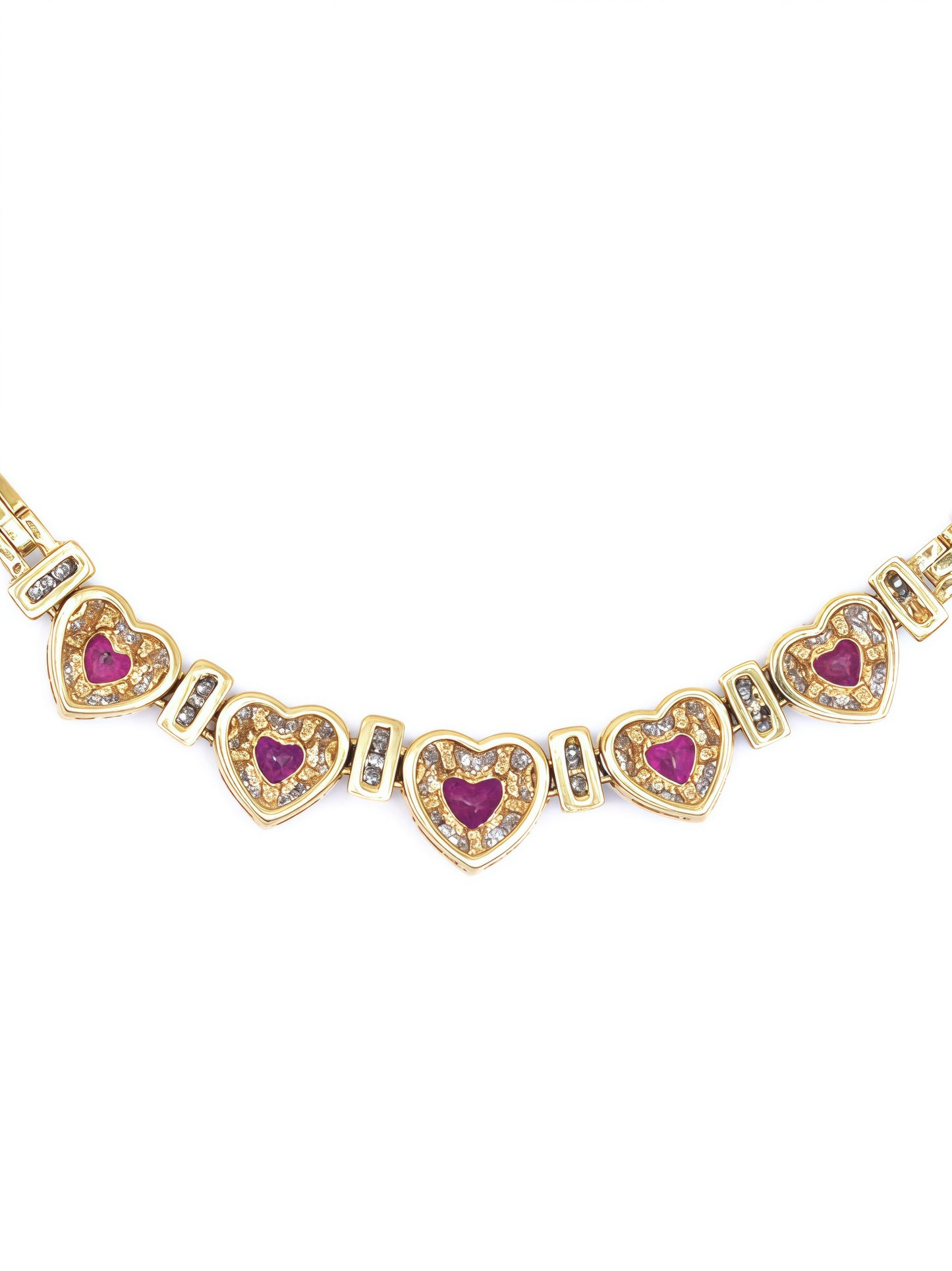 18K Yellow Gold Ruby Diamond Halo Heart Necklace