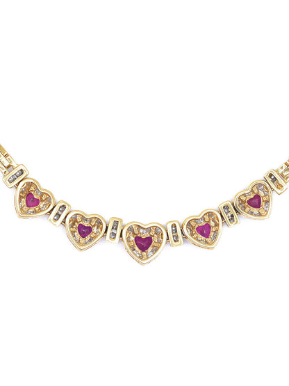 18K Yellow Gold Ruby Diamond Halo Heart Necklace