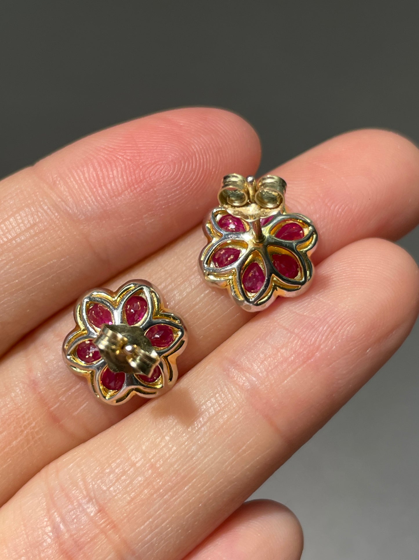 14K Gold Ruby Diamond Flower Stud Earring