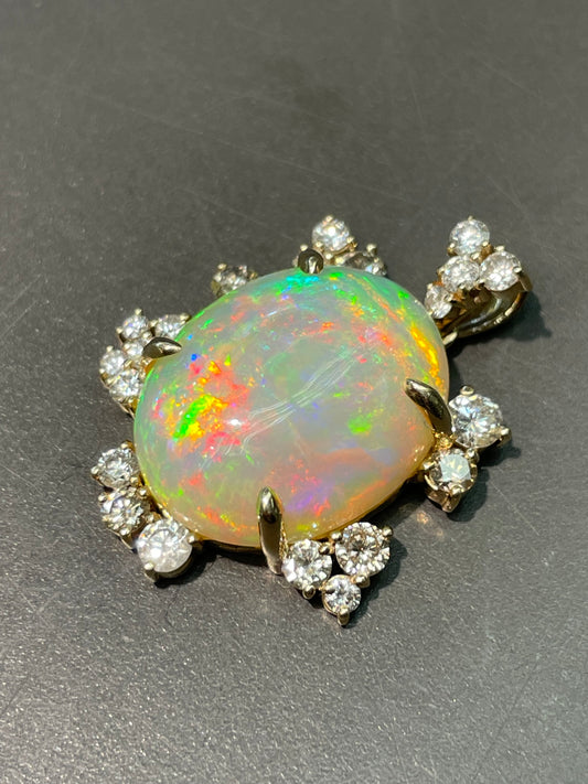 14K 黄金 14.2 CTW 蛋白石钻石吊坠
