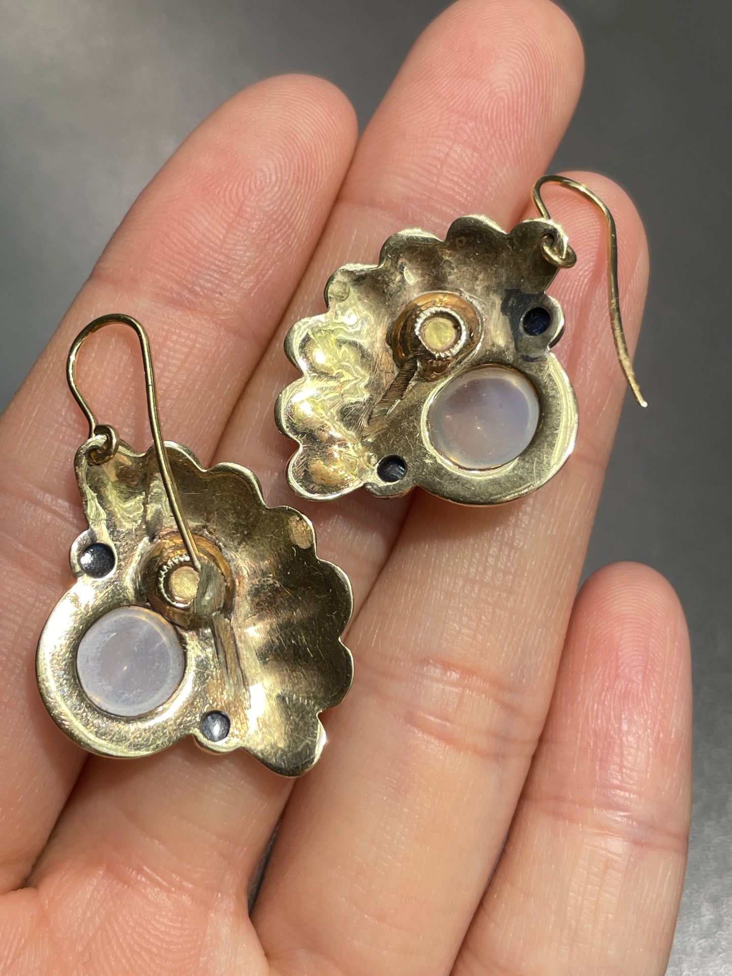 Retro 14K Gold Moonstone Sapphire Earring