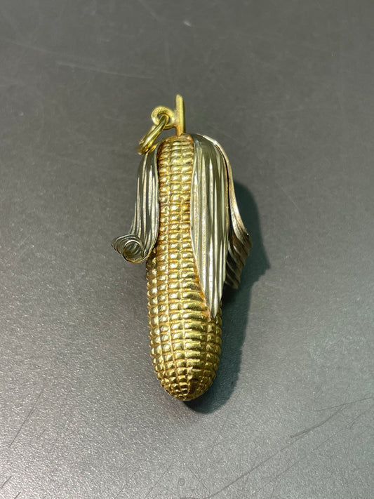 复古 18K 双色金大玉米穗吊坠