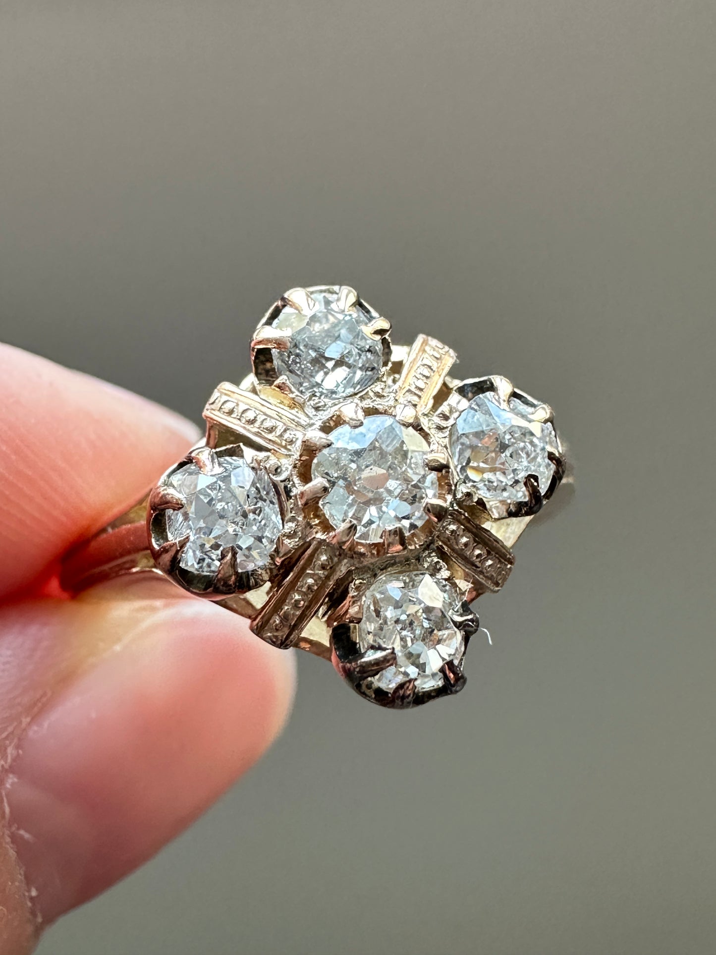 Victorian 15K Gold Old Mine Cut Diamond Quatrefoil Ring