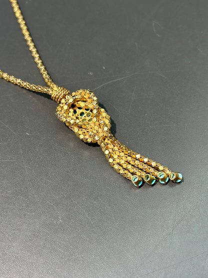 Retro 18K Yellow Gold Turquoise Popcorn Chain Tassel Necklace