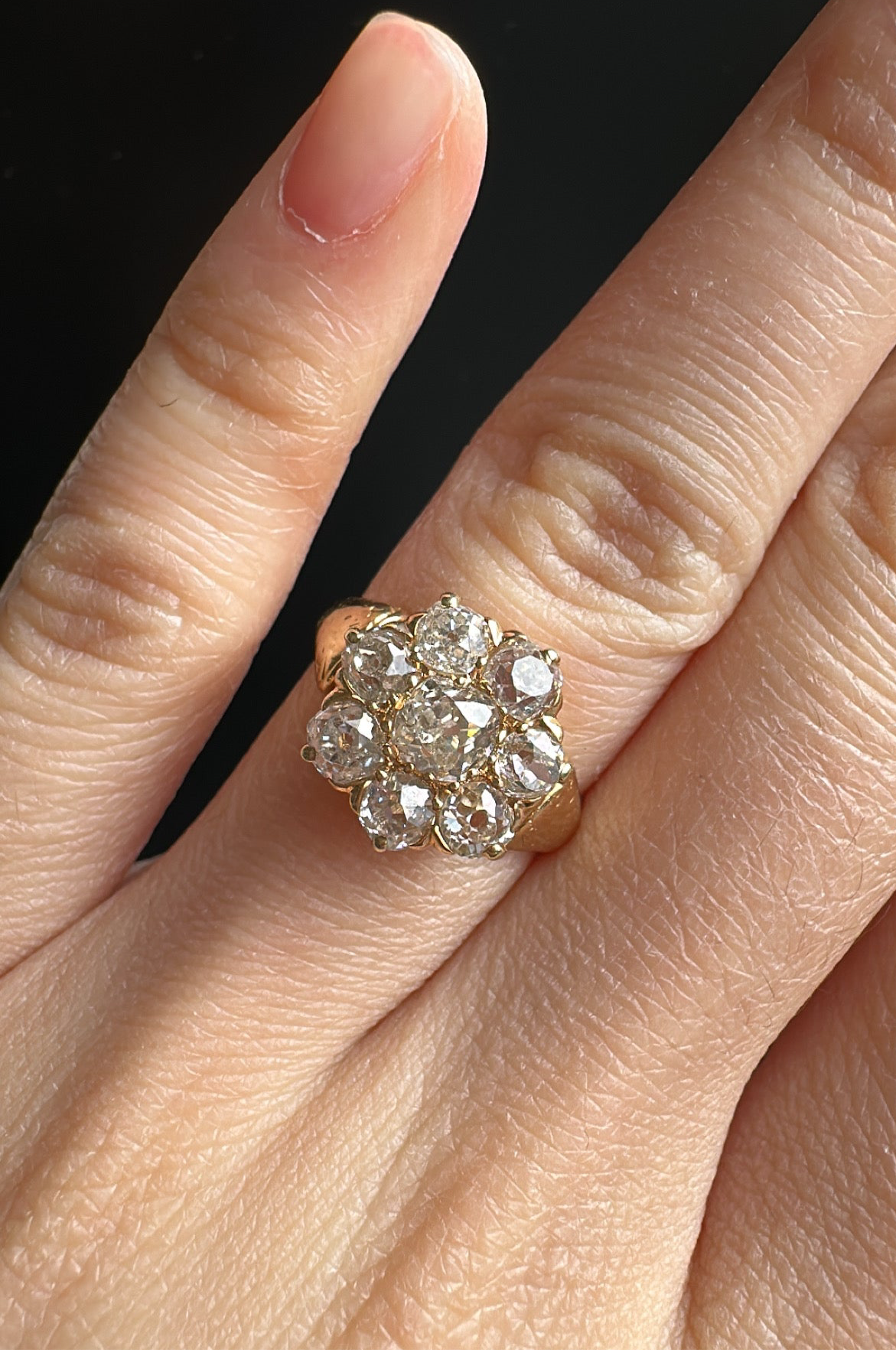 Antique 14K Yellow Gold 2.14 CTW Diamond Cluster Ring SZ 4.75