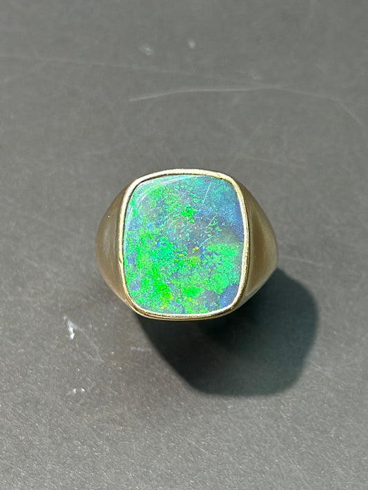 Vintage 14K Gold Rectangular Black Opal Signet Ring