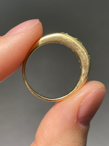 Antique 14K Gold Three Stone Old Mine Cut Diamond Gypsy Ring