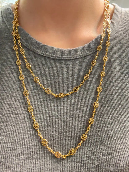 Antique 14K Yellow Gold Filigree Watch Chain Necklace 52.0 inch