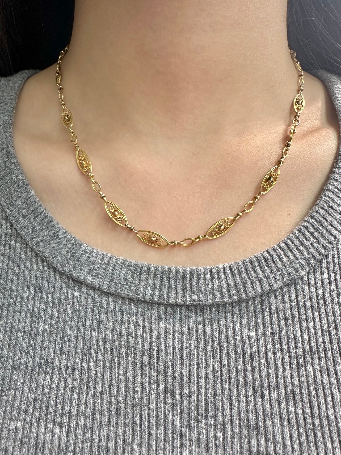 复古法国 18K 金花丝链项链