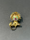 Vintage 18K Gold Emerald Diamond Ruby Lion Brooch