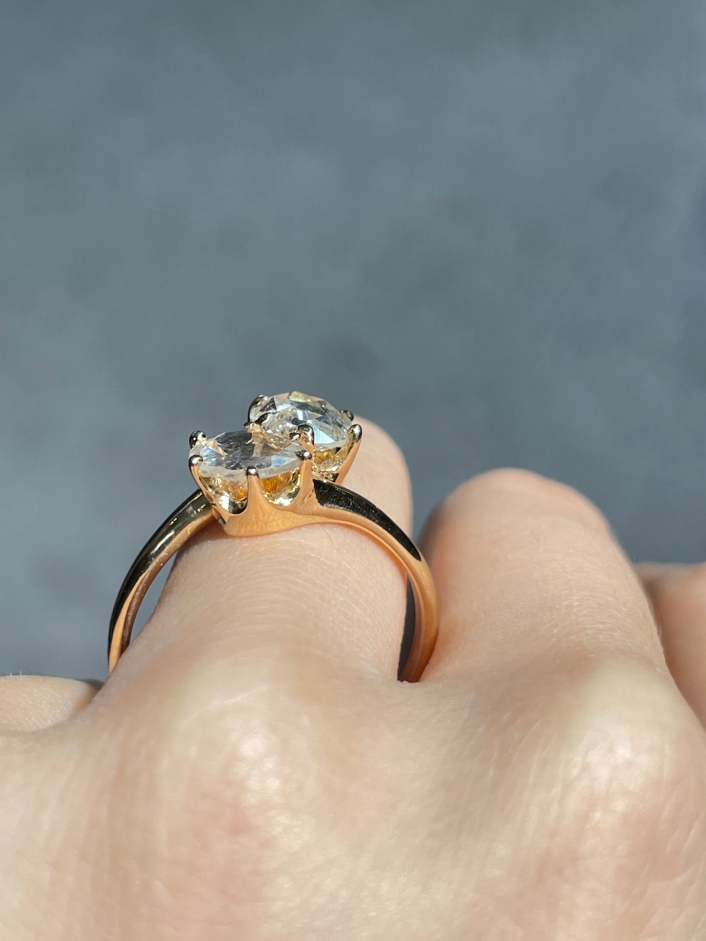 Antique 14K Gold Rose Cut Diamond Toi Et Moi Ring