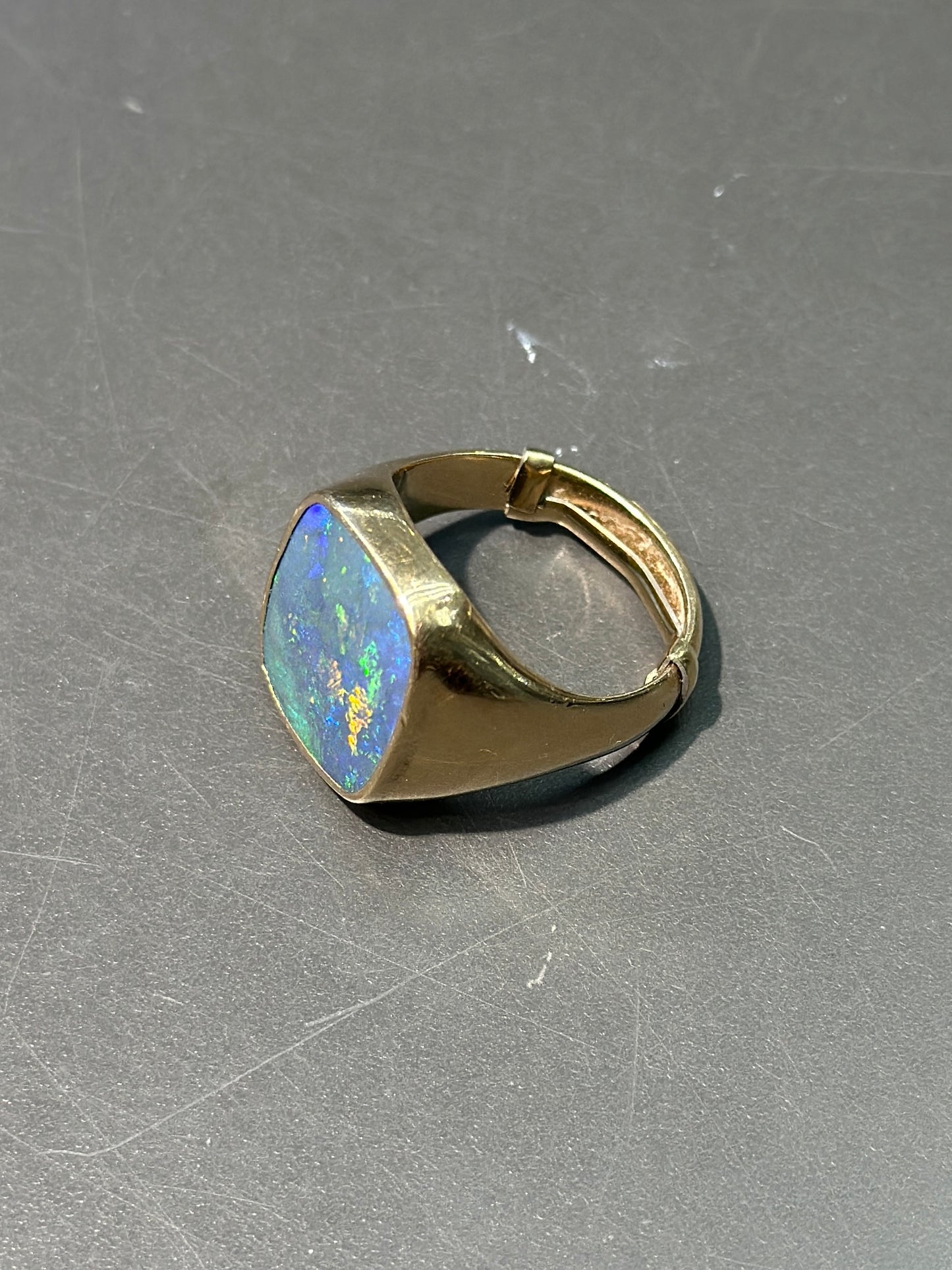 Vintage 14K Gold Rectangular Black Opal Signet Ring