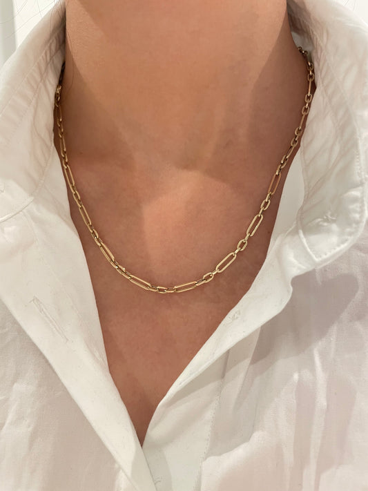 14K Yellow Gold Faceted Paper Clip Necklace 20.0 inch