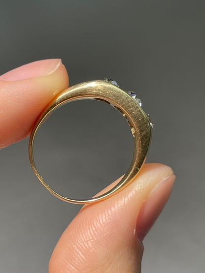 Antique 14K Gold Three Stone Old Mine Cut Diamond Gypsy Ring