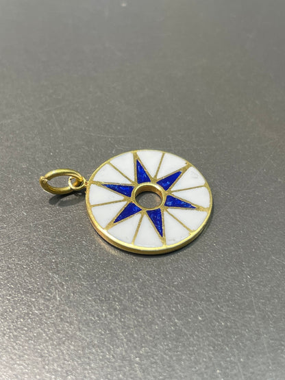 18K Yellow Gold Enamel Star Charm Pendant