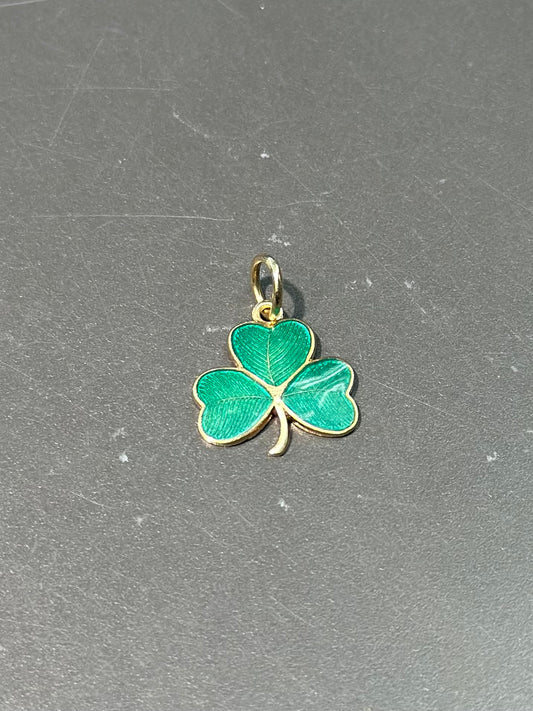 Vintage 14K Gold Enamel Three Leaf Shamrock Clover Charm