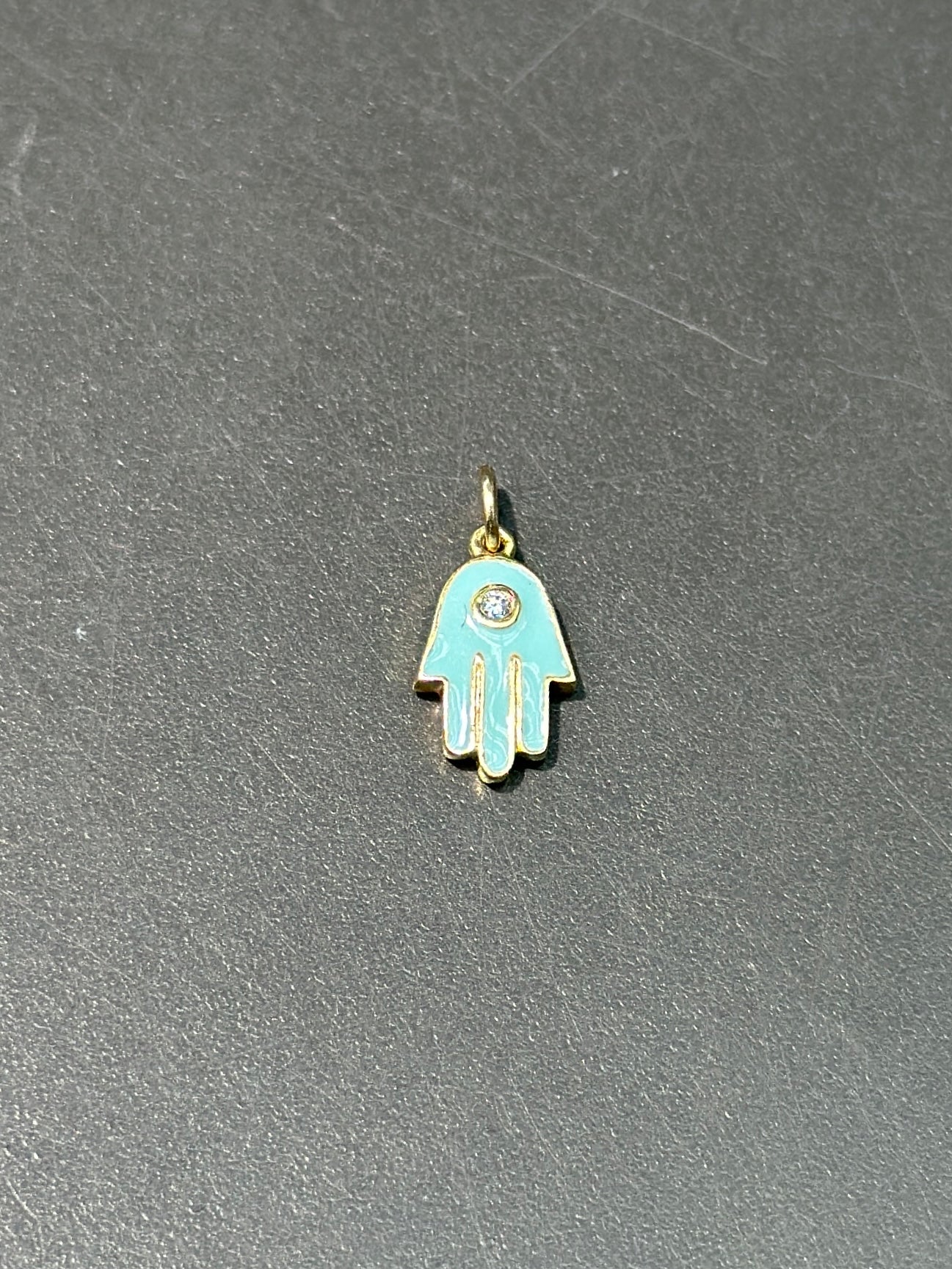 14K Gold Mini Diamond Enamel Hamsa Hand Charm