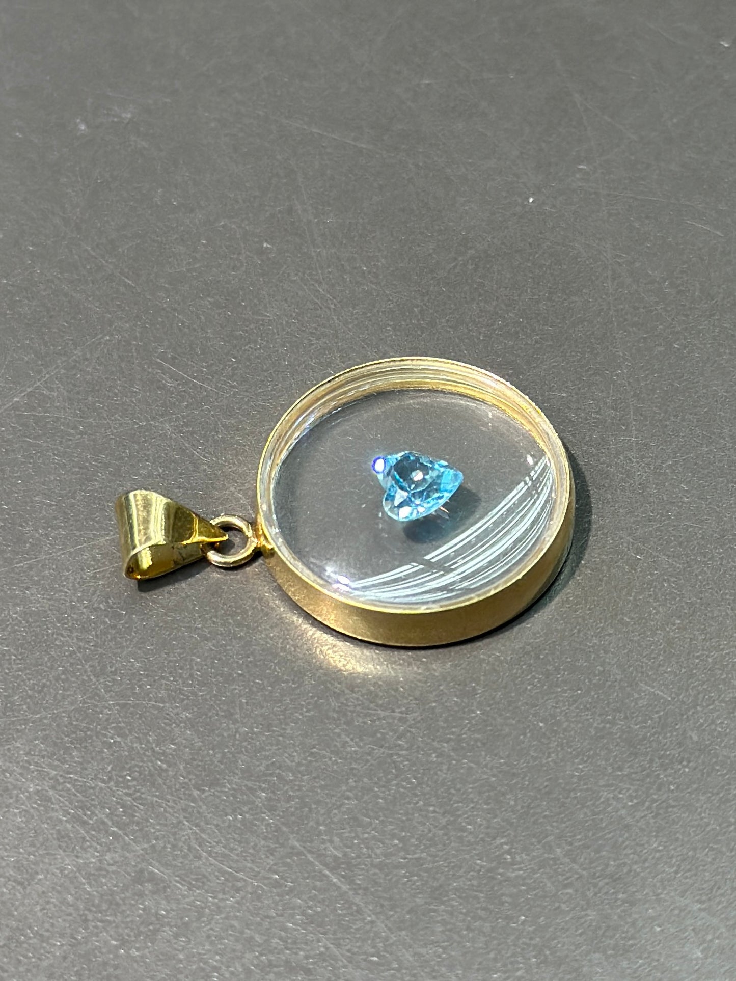 Vintage 14K Gold Topaz Heart Shaker Pendant