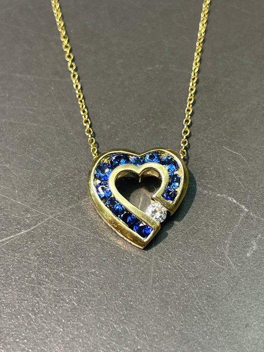 Charles Krypell 18K 金蓝宝石钻石心形滑动吊坠