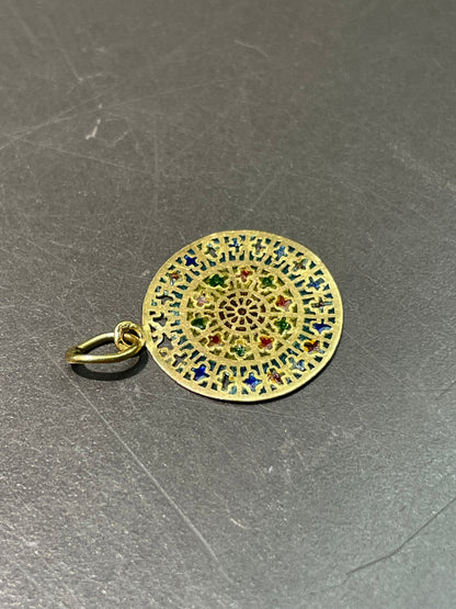 Vintage French 18K Gold Mini Plique-á-Jour Pendant