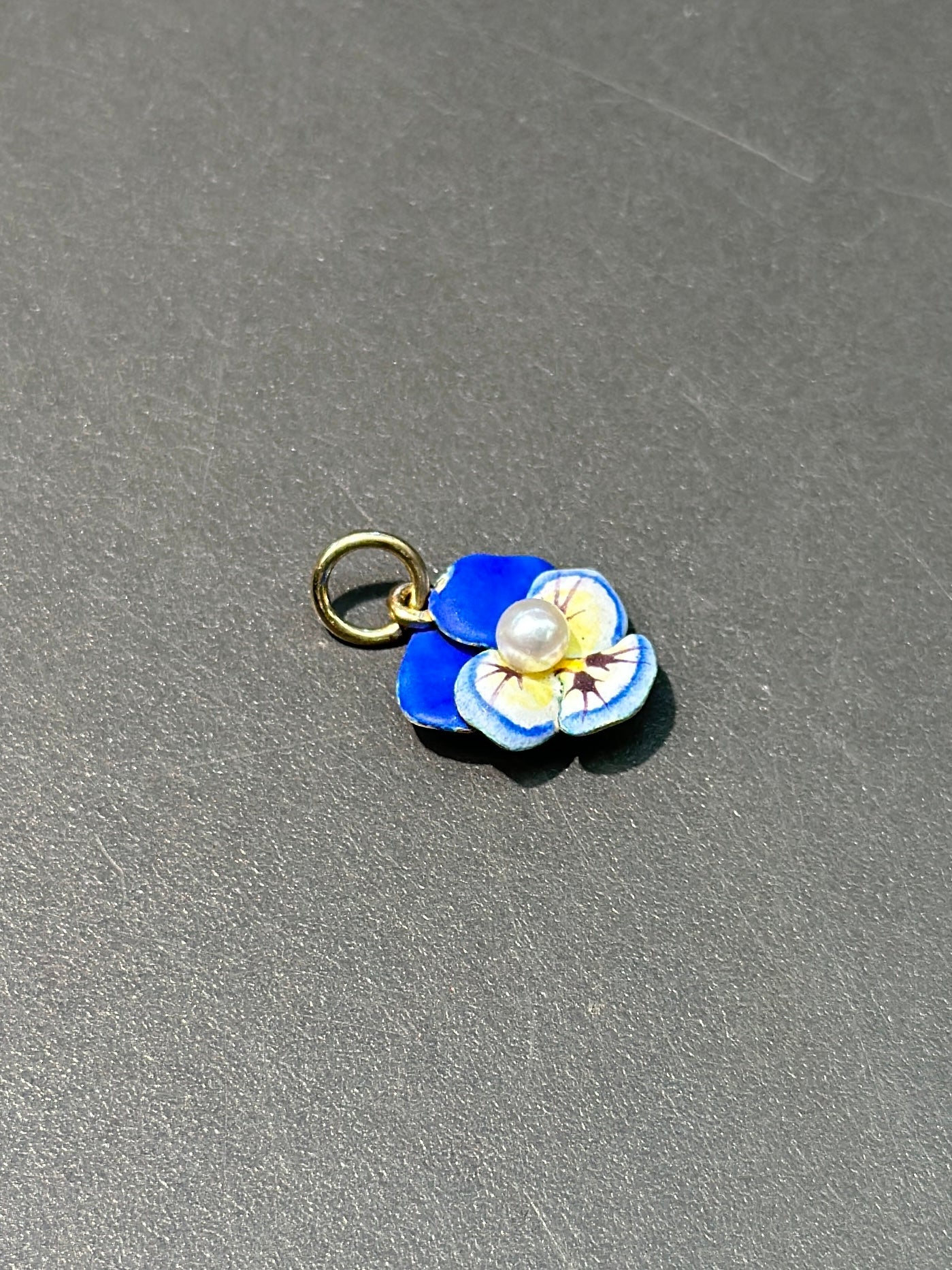 Art Nouveau 14K Gold Blue Enamel Pansy Flower Charm