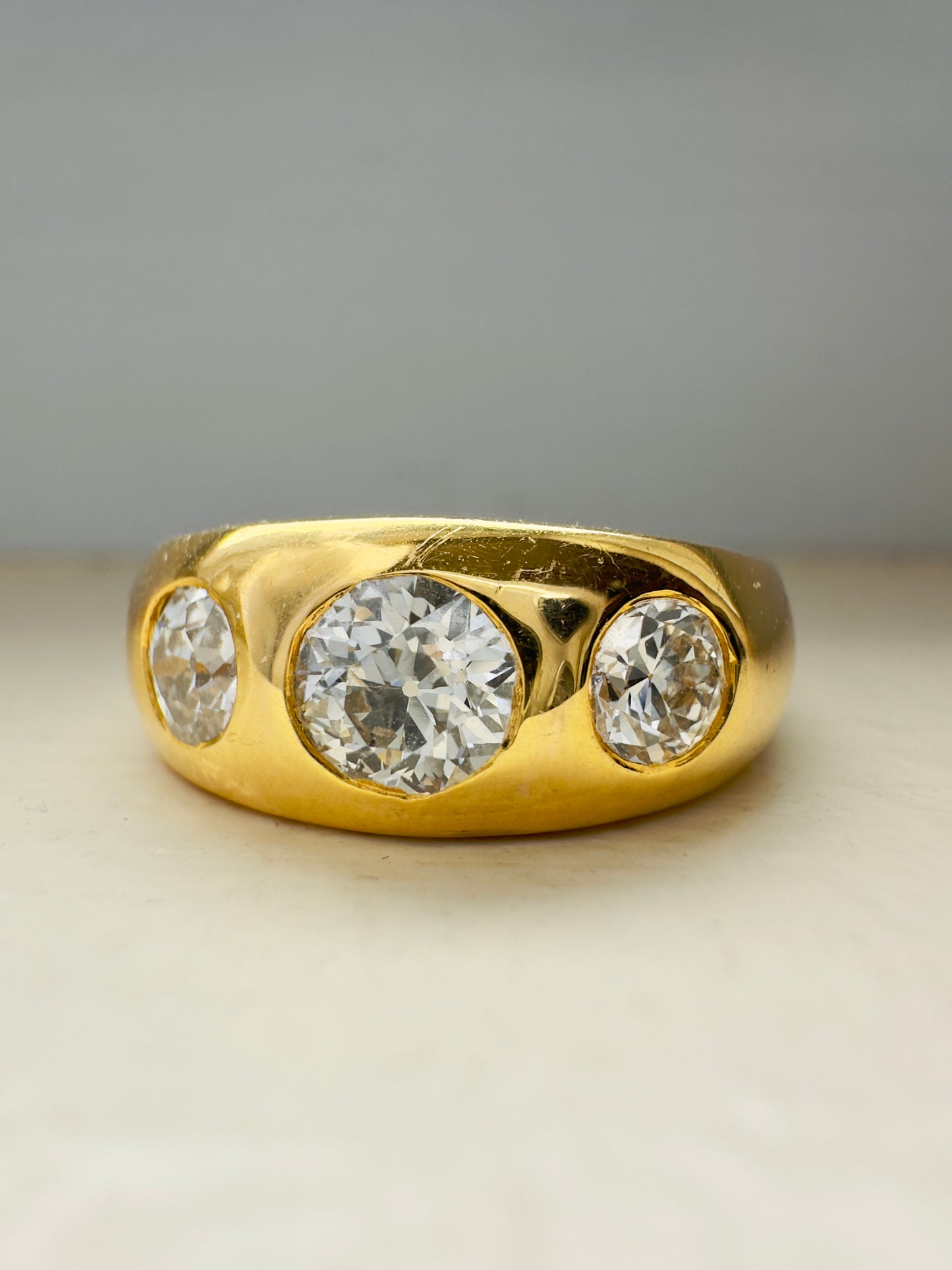 14K Gold Three Stone Gypsy Ring