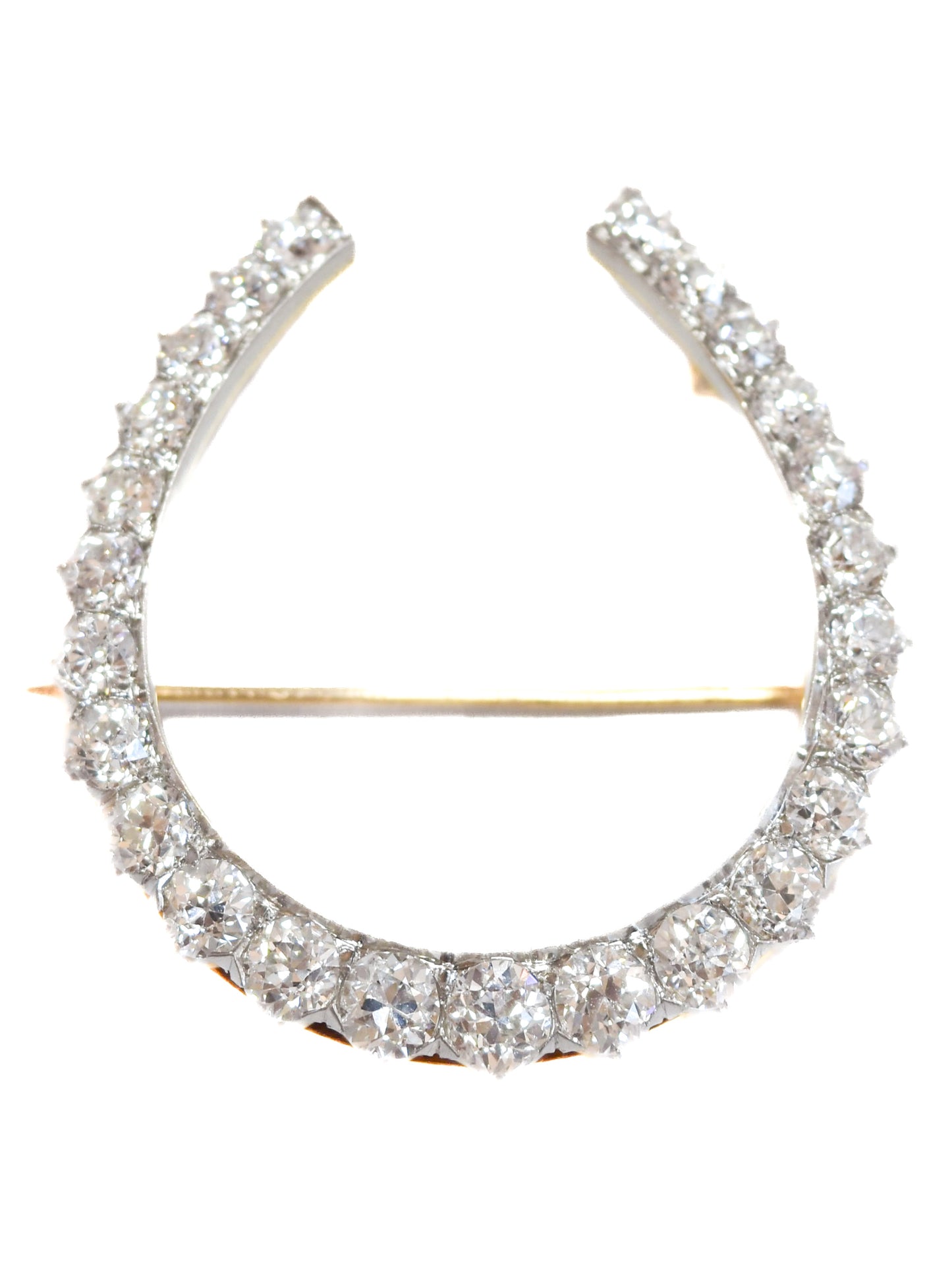 Antique Edwardian Platinum 18K Yellow Gold 4.30 CTW Diamond Horse Shoe Brooch Pendant