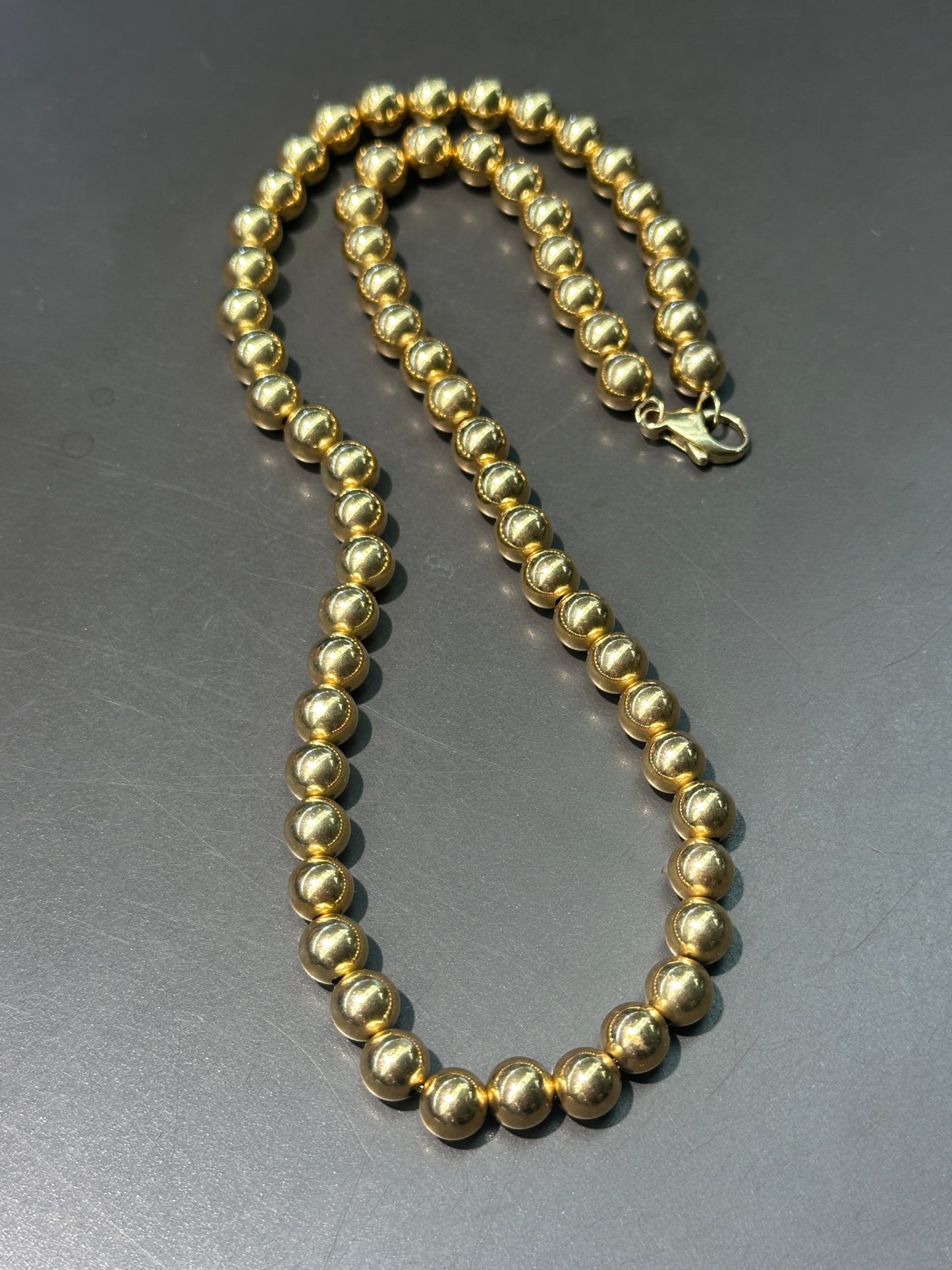 Vintage 14K Yellow Gold 7.0 mm Bead Necklace