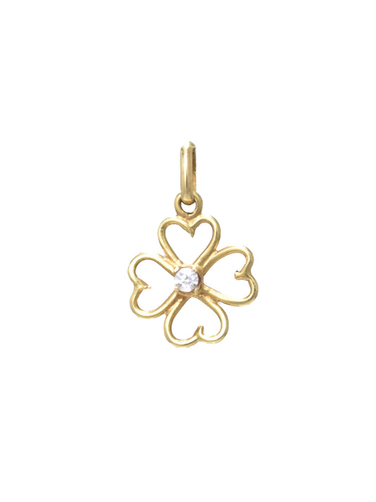 Vintage 14K Gold Mini Diamond Clover Charm