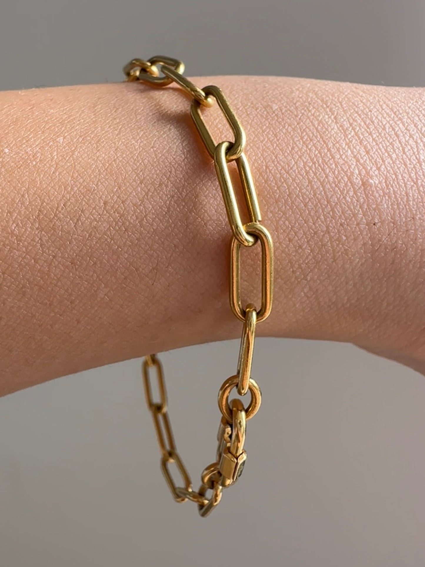 Vintage 18K Gold Solid Paper Clip Chain Bracelet