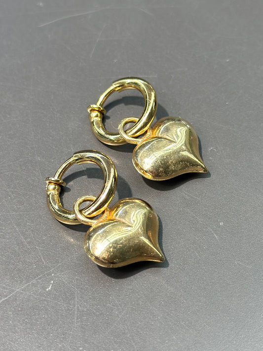 14K Gold Hollow Puffy Heart Earrings