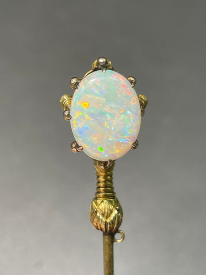 Antique Victorian 14K Yellow Gold Large Opal Eagle Claw Stick Pin