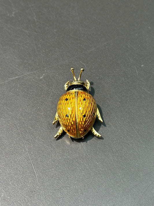 Broche Lady Bug vintage en émail jaune or 18 carats italien