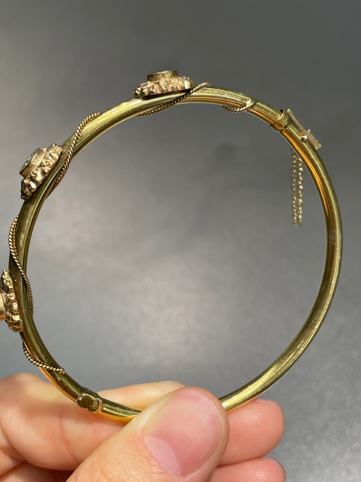 Vintage 14K Gold Diamond Starburst Bangle Bracelet