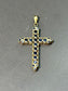 Pendentif croix vintage à deux côtés rubis et saphir en or 14 carats