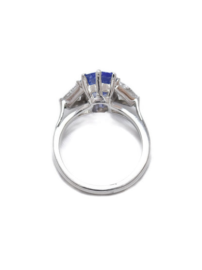 Platinum 3.66 CTW No Heat Ceylon Sapphire Diamond Three Stone Ring