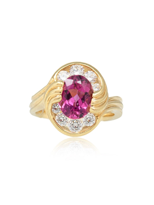 Krementz 18K Yellow Gold 3.06 CTW Tourmaline Diamond Halo Ring
