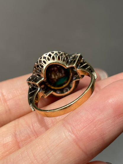 Antique Edwardian 14K Yellow Gold Turquoise 1.62 CTW Diamond Ring