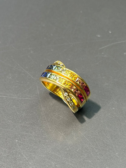 18K 金彩虹蓝宝石戒指 尺寸 7