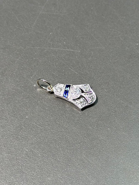 Art Deco Platinum Diamond and Sapphire Charm