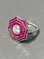 Art Deco Style 18K Gold Ruby and Diamond Octagonal Halo Ring