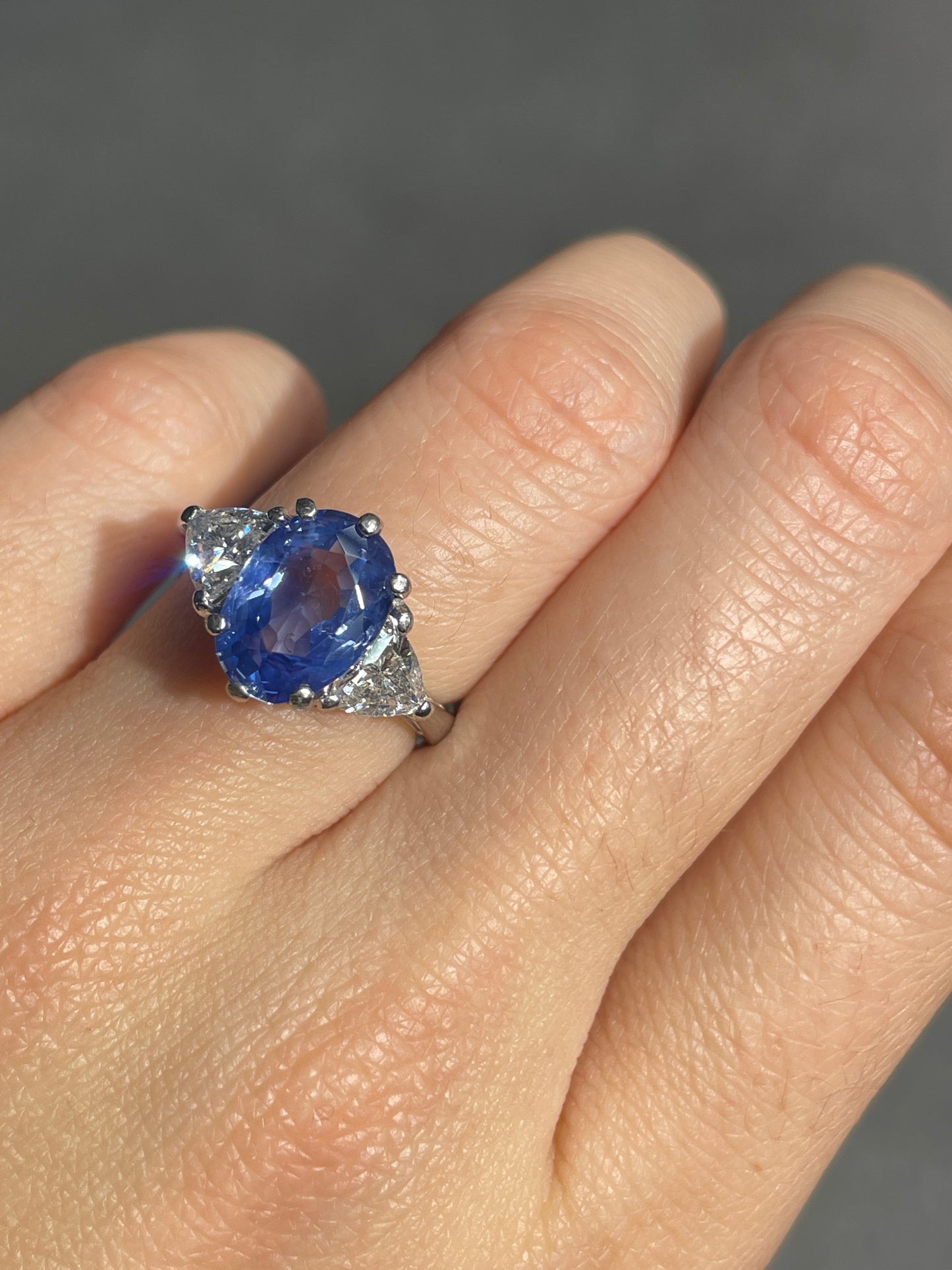 Platinum 3.66 CTW No Heat Ceylon Sapphire Diamond Three Stone Ring