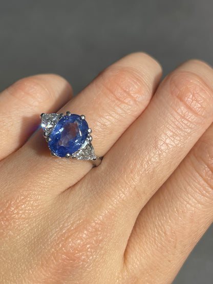 Platinum 3.66 CTW No Heat Ceylon Sapphire Diamond Three Stone Ring