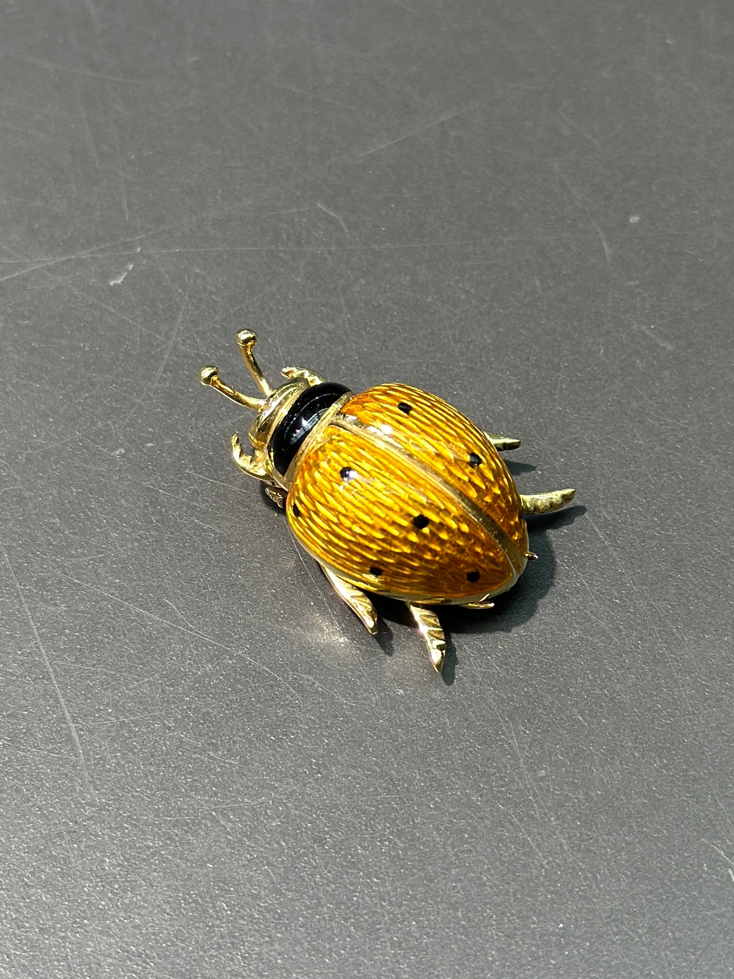 Vintage Italian 18K Gold Yellow Enamel Lady Bug Brooch