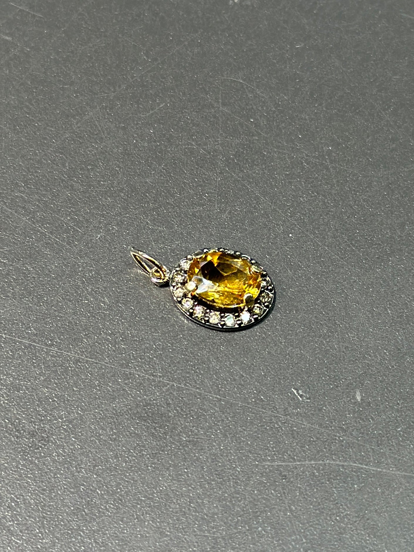 14K Gold Citrine and Diamond Halo Pendant